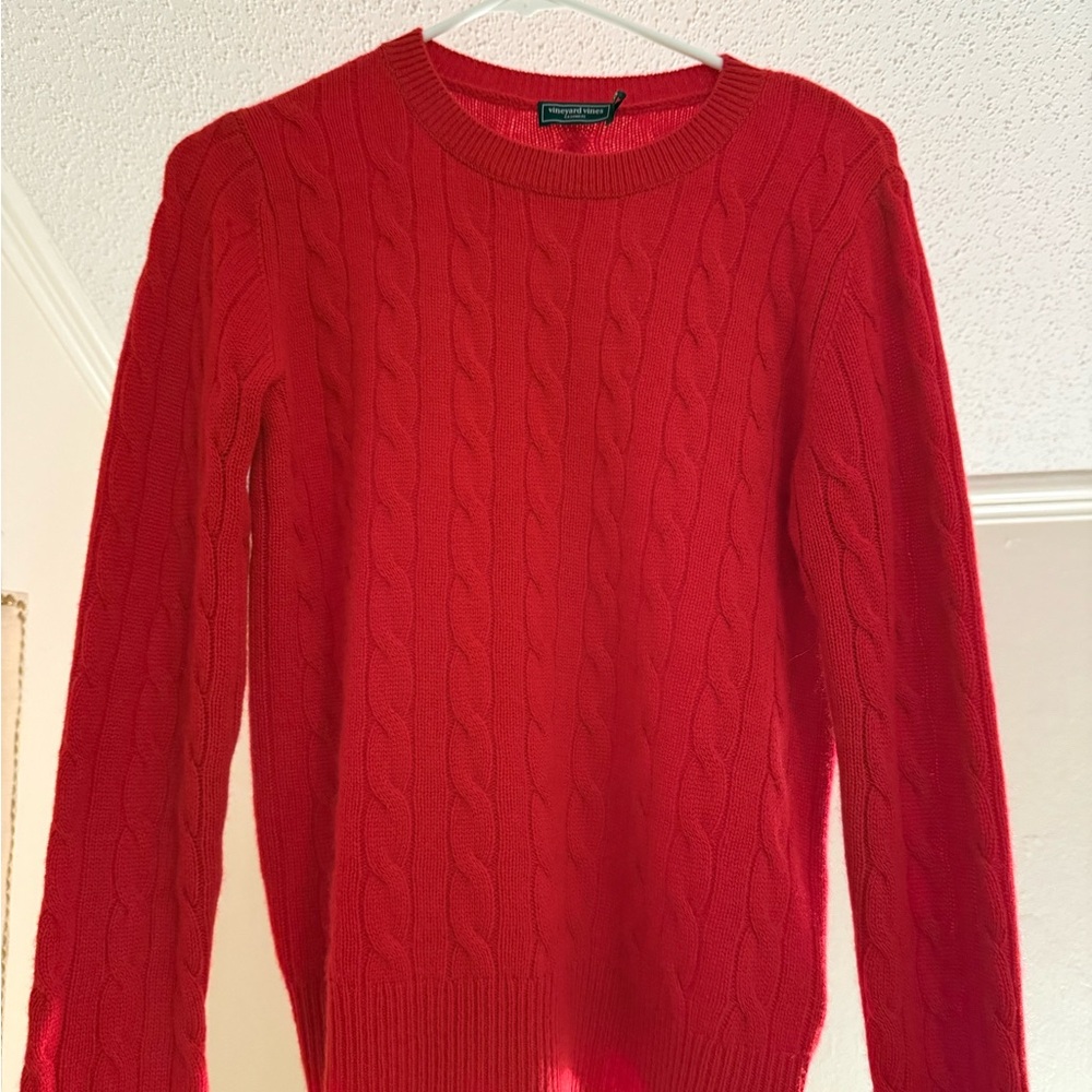 Vineyard Vines Red Cable Knit Cashmere Sweater